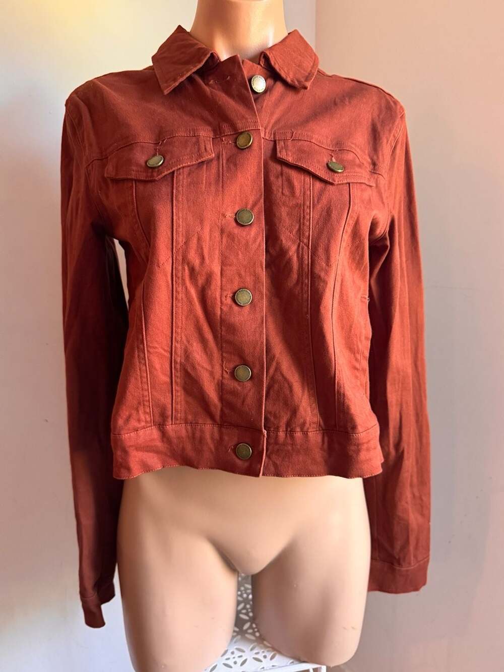 Bagatelle Collection New York Women's Button Front Denim Jacket Rust Size XS